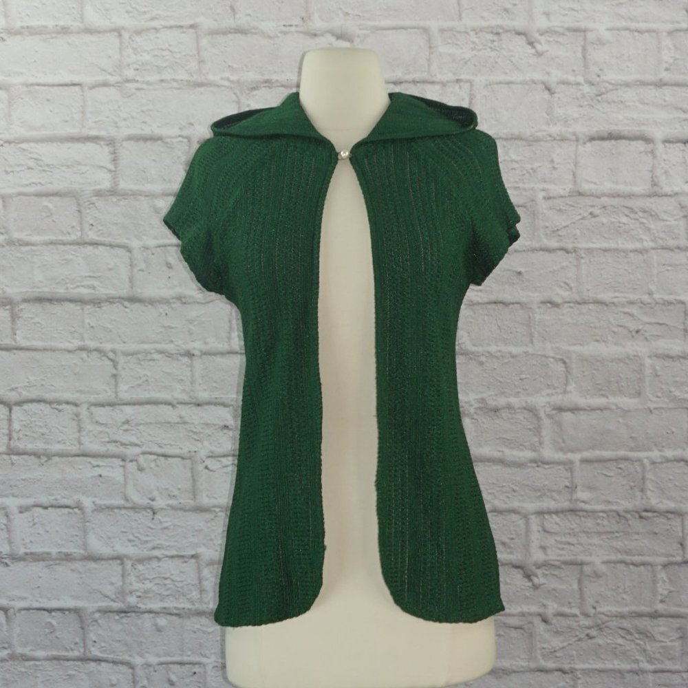 Vintage 70s Knit Pearl Hooded Cardigan Sweater